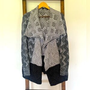Lucky Brand Knit Open Draped Collar Cardigan Black Gray Pattern women’s medium